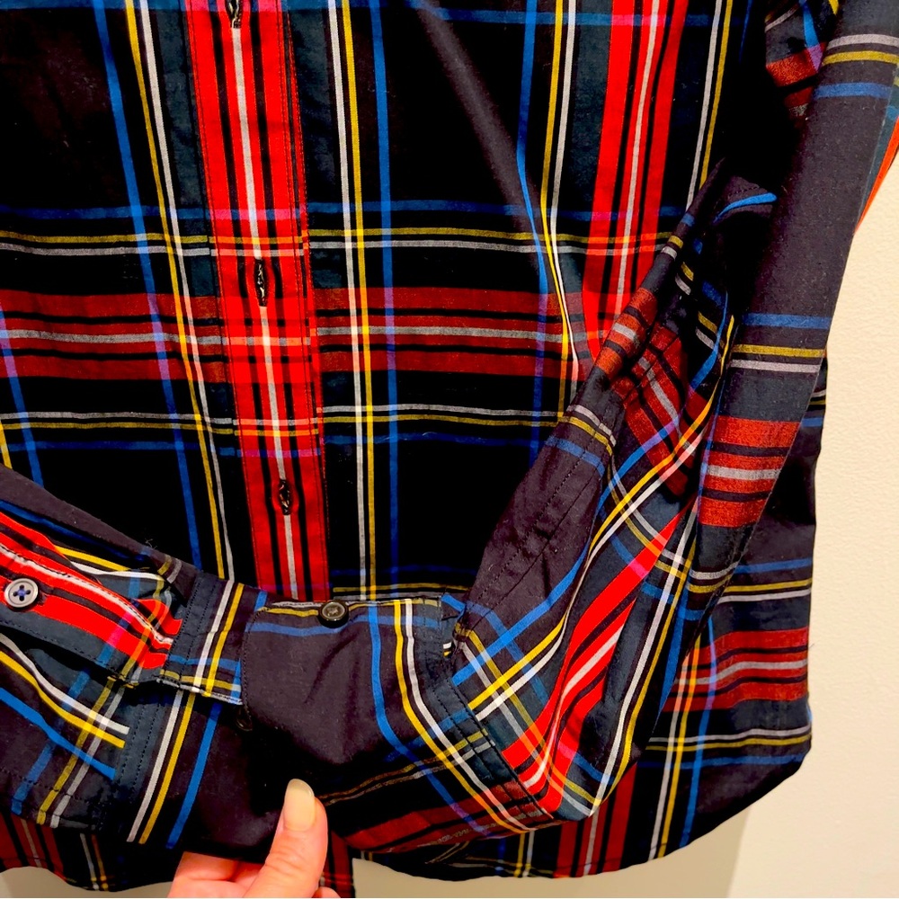 NWOT- J.Crew Red, Blue, golden-yellow & Black Plaid Button Down Size Small - Picture 5 of 13